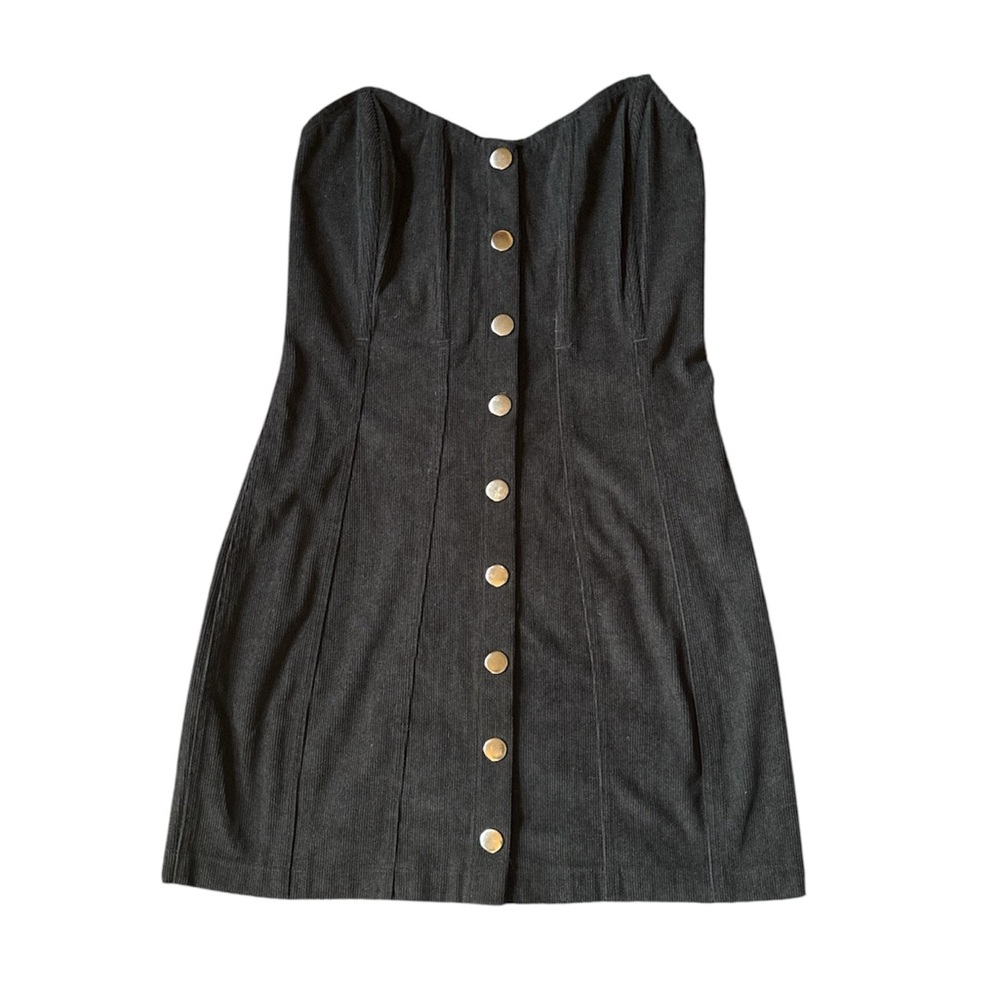 Urban Outfitters Black Strapless Dress Snap Down Buttons princess cut nwt sz sm